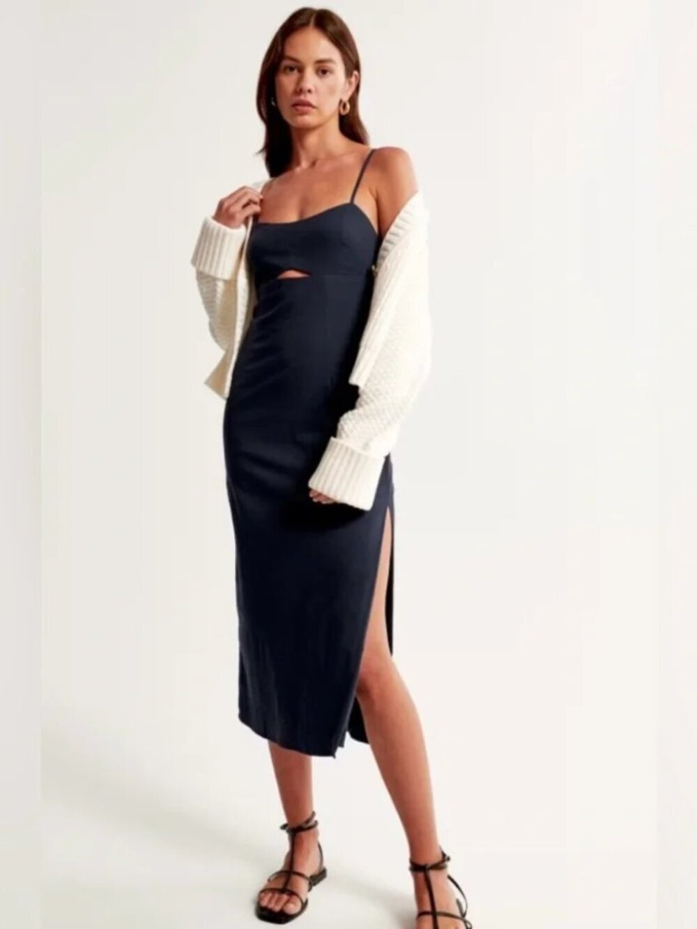 Abercrombie & Fitch Stretch Cutout Midi Dress NWT Navy Blue Size Large